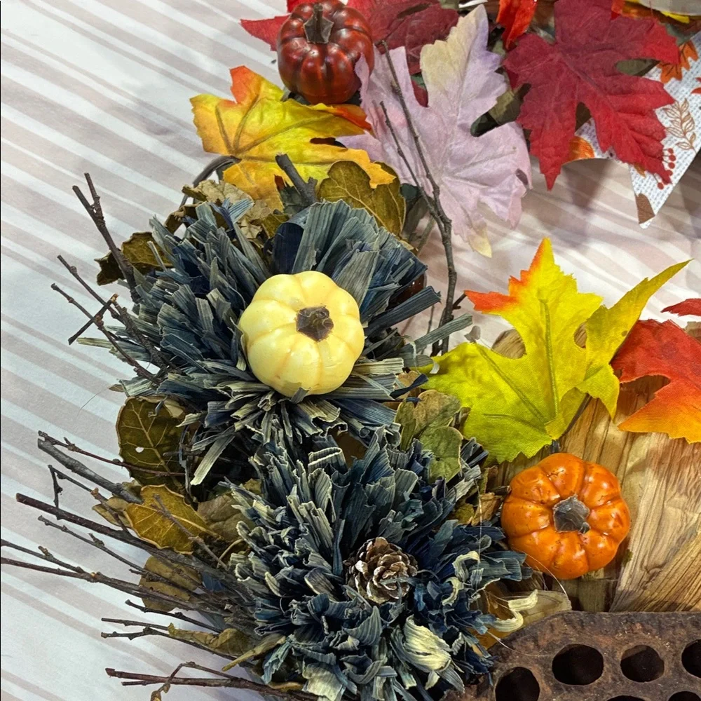 Autumn Harvest Wreath with Pumpkins and Leaves